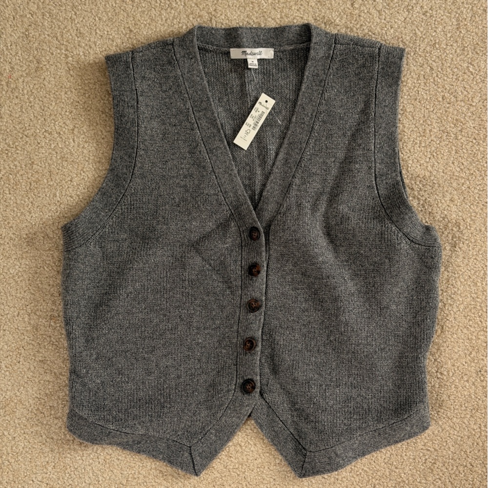 Madewell Gray Button-Up Sweater Vest